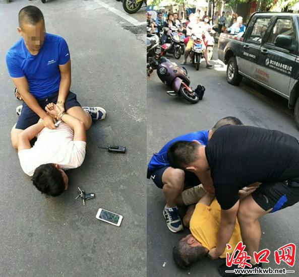 海口琼山飞鹰便衣当街抓获两名扒窃嫌疑人 缴获被盗手机