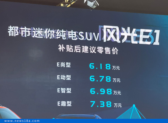 东风风光E1正式上市 补贴后6.18万起/续航271km