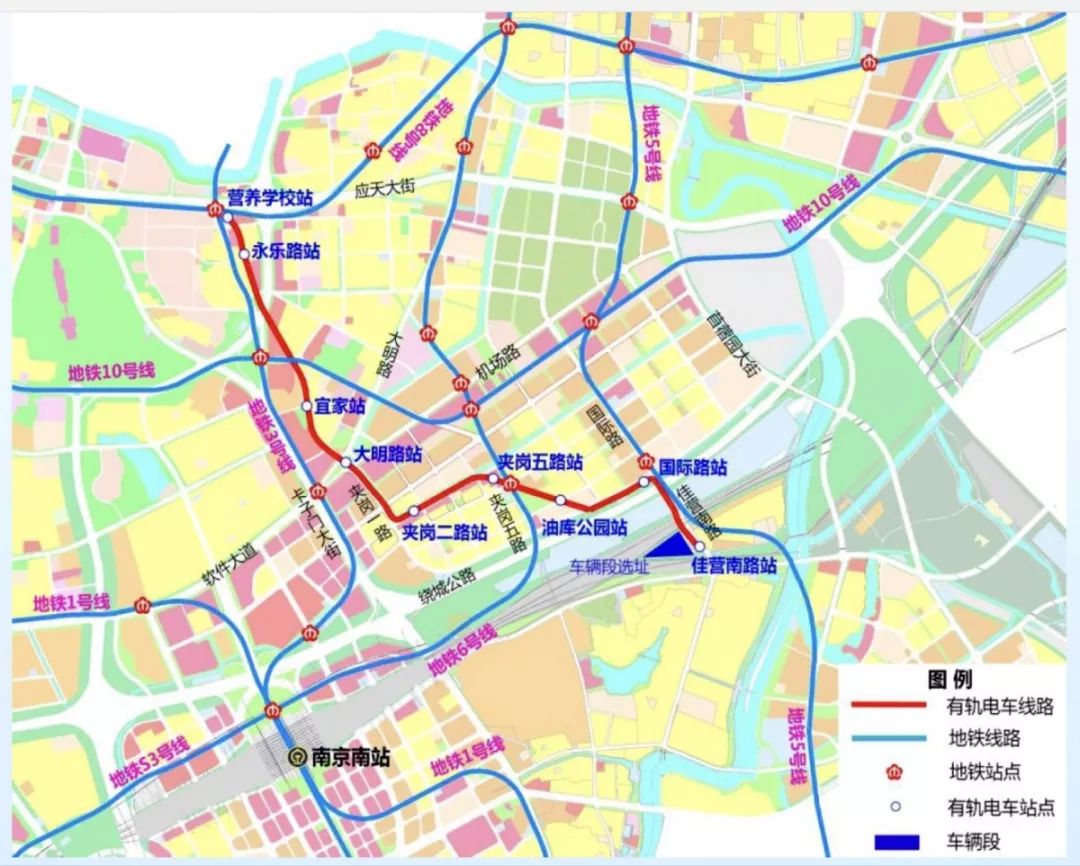 南京南部新城布局有轨电车,设9站点,与4条地铁换乘