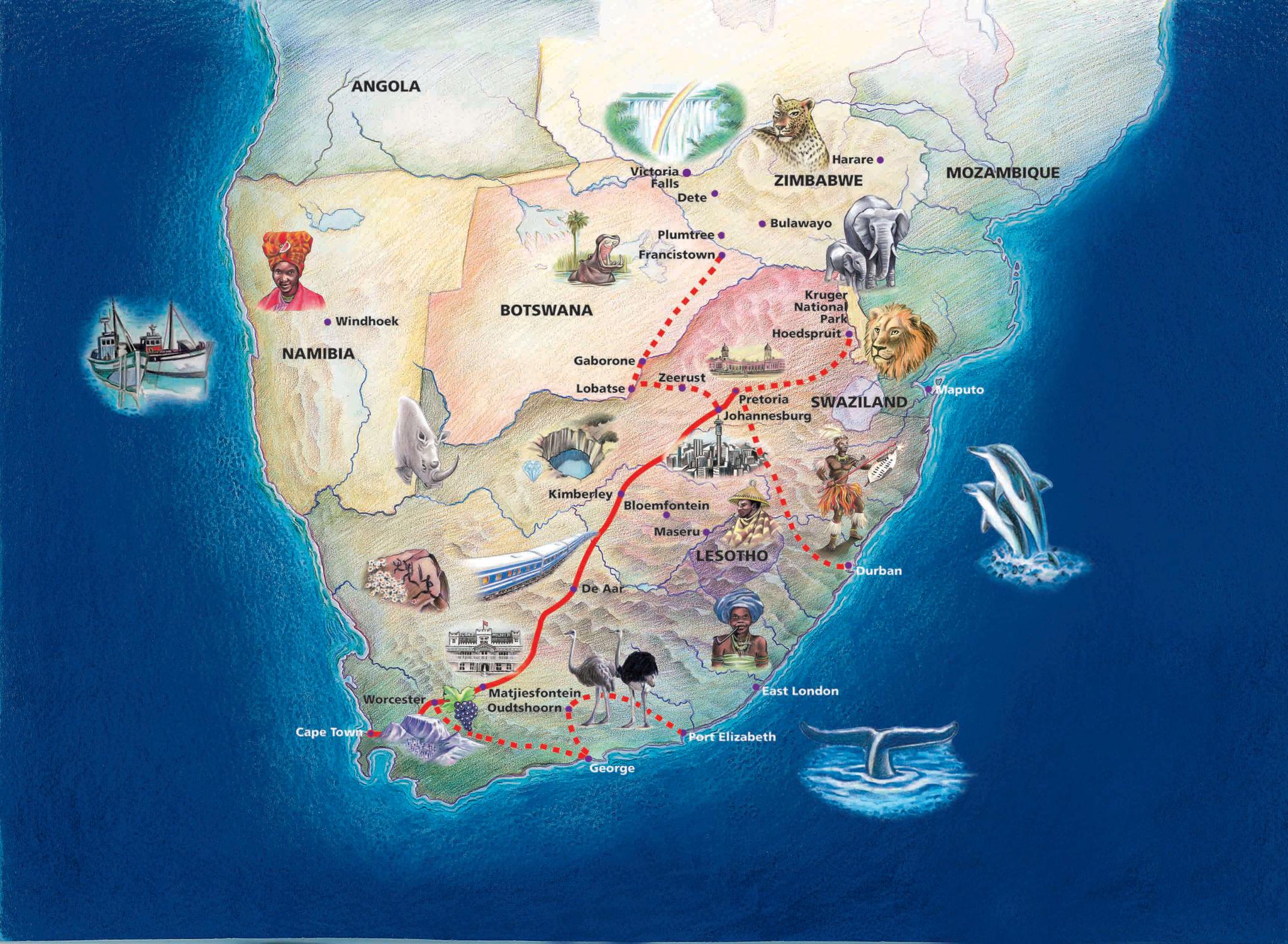 从开普敦上车,前往比勒陀利亚,穿越广阔的农田,崎岖的山脉,半干旱的