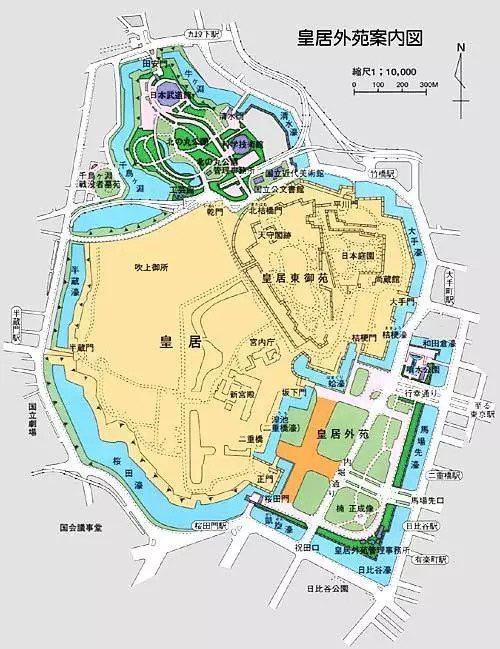 包括皇居外苑,皇居东御苑和东京皇居的二重桥,北之丸公园