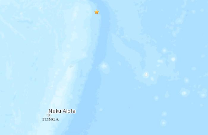 南太平洋岛国汤加北部海域发生6.2级地震。（图片来源：美国地质勘探局网站截图）