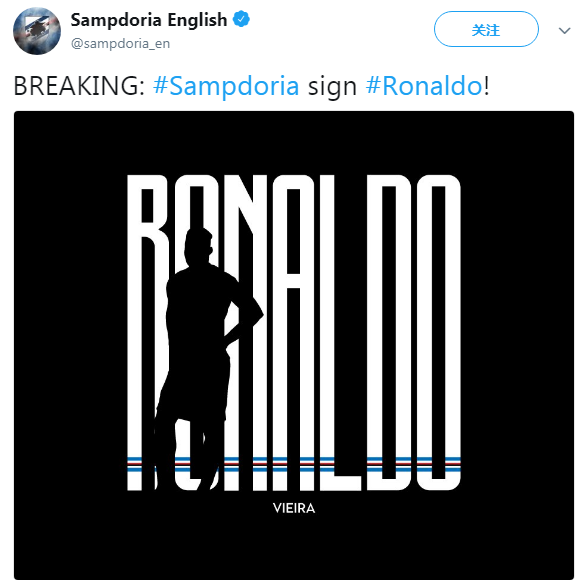 桑普官宣的图片似曾相识,原来与7月10日尤文图斯官宣c罗的图片是一个