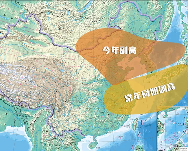 西太平洋副高位置与常年对比示意图.郭曼如 制图