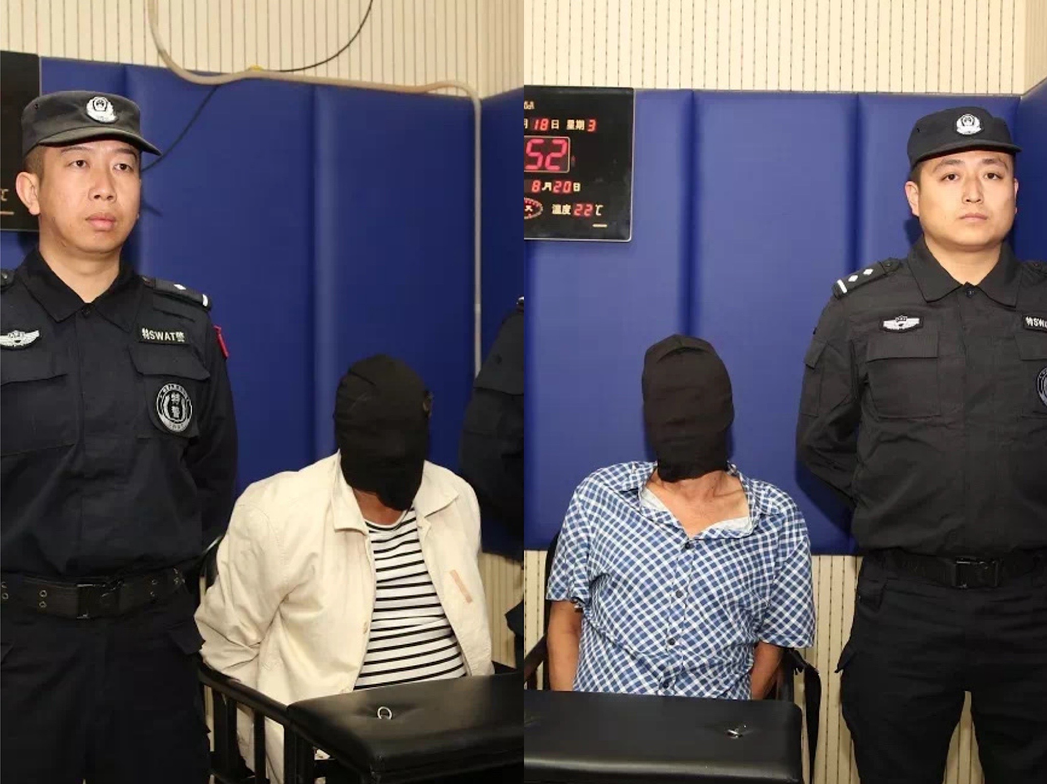 两名犯罪嫌疑人接受审讯。通辽市公安局供图。