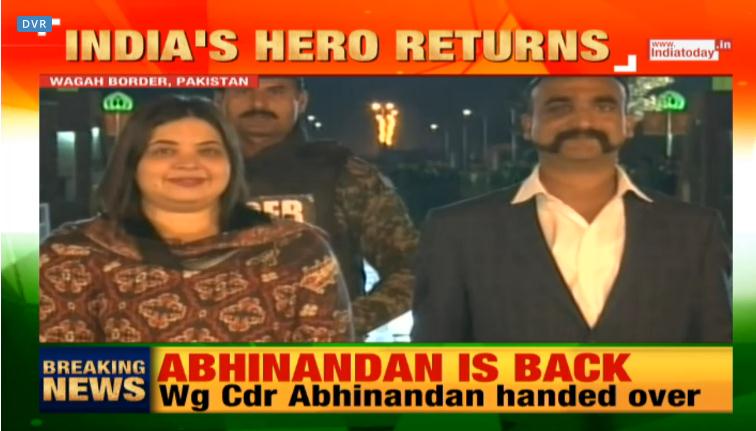 《今日印度》：印度的英雄阿比纳丹回来了。