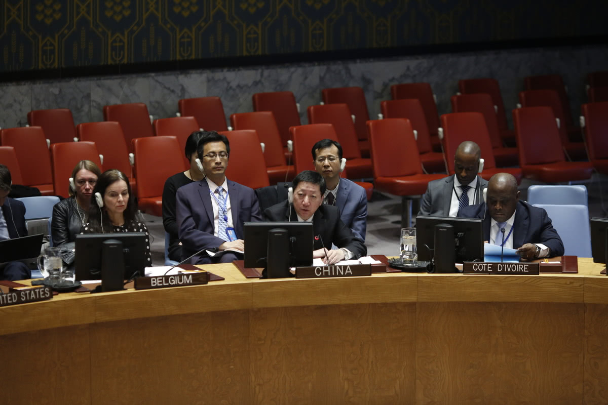 　中国常驻联合国代表团副代表吴海涛，于2019年3月11日在纽约举行的联合国安理会会议上发言。（图源：新华社）