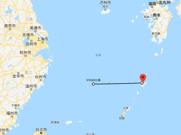 奄美大岛以西370公里大致位置 谷歌地图