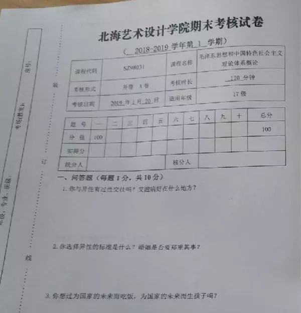 ▲网曝试题截图。