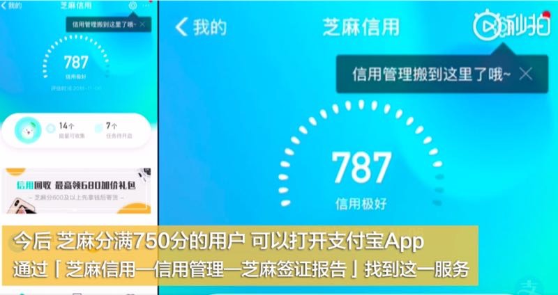 芝麻分满750分，可免交其他财务证明。图片来源支付宝官方微博