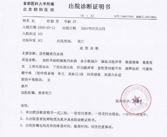 王先生的诊断证明书