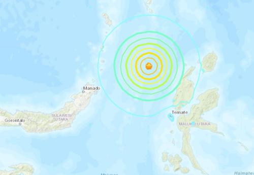 印尼附近海域遭6.6级强震袭击。（图片来源：美国地质勘探局网站截图）