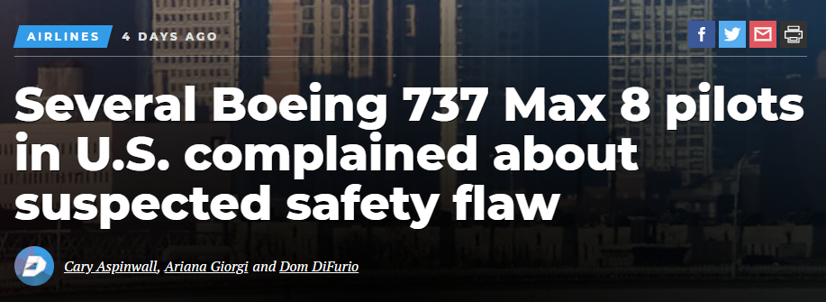  达拉斯晨报：部分波音737 Max 8飞行员曾抱怨过潜在的安全漏洞