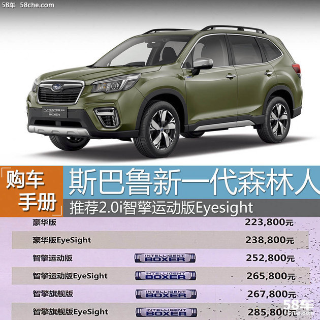 斯巴鲁全新一代森林人上市价格表车型售价(万元)2.0i 豪华版22.382.