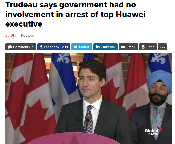 加拿大总理特鲁多 外媒报道截图