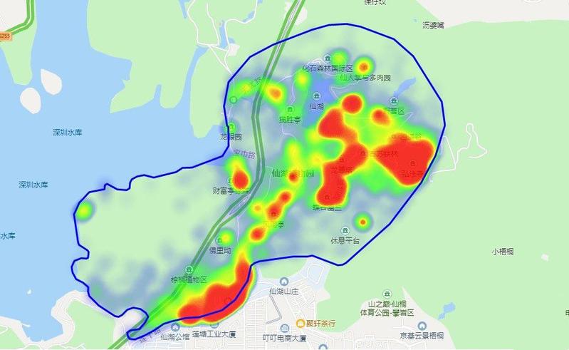 图为深圳仙湖公园人流热力图