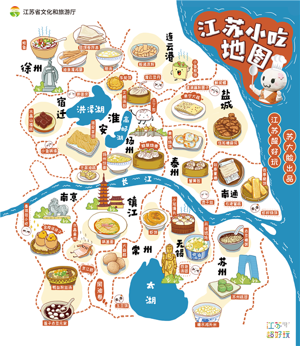汤团,玉兰饼;徐州辣汤,蛙鱼,烙馍卷炸串,油条灌鸡蛋;常州虾饼,网油卷