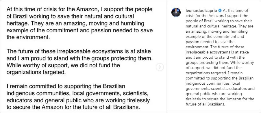 巴西总统又怪NGO火烧亚马逊 还指责小李子出钱了