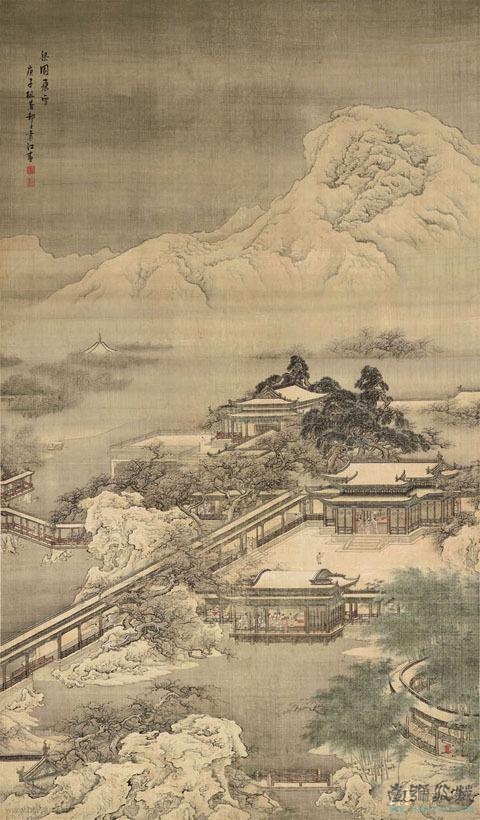《雪景山水图》清代凌恒《雪柳寒鹭图》清代郎世宁等《弘历雪景行乐图