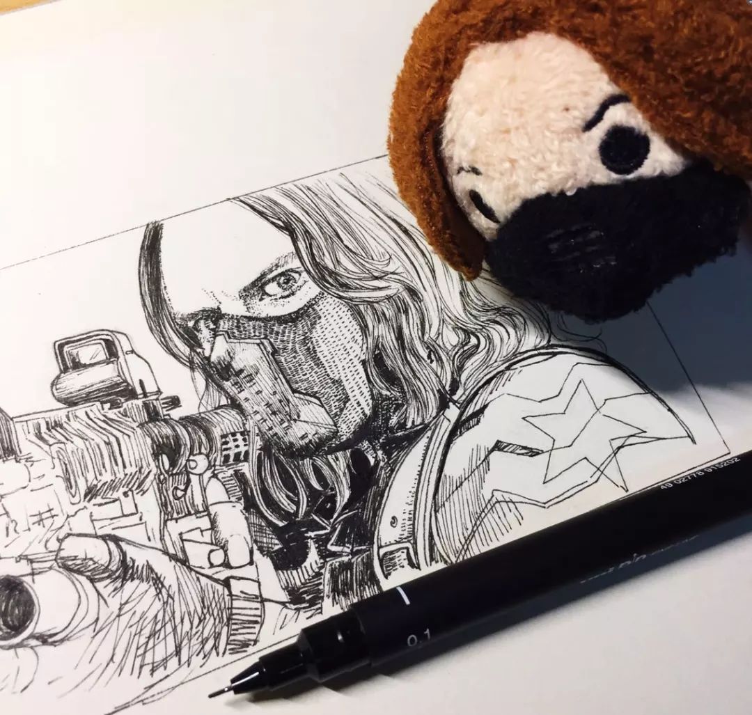 漫威女孩@帕尼尼 的手绘冬兵.