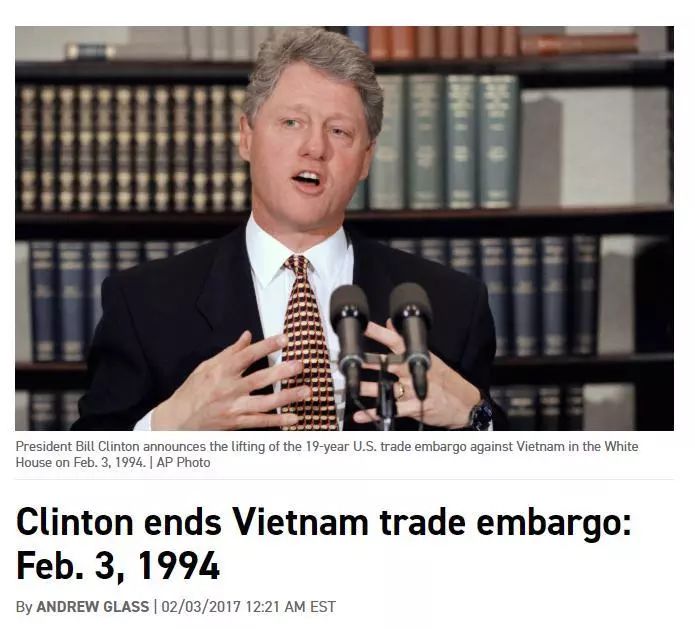  ▲图为美国媒体对于1994年2月3日美国结束对越南贸易禁运的回顾报道