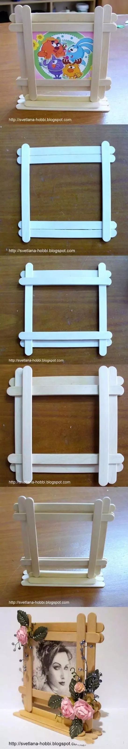 也可以做成个性相片夹▼线轴稍微改造下▼简单彩纸包边相框▼钩织相框