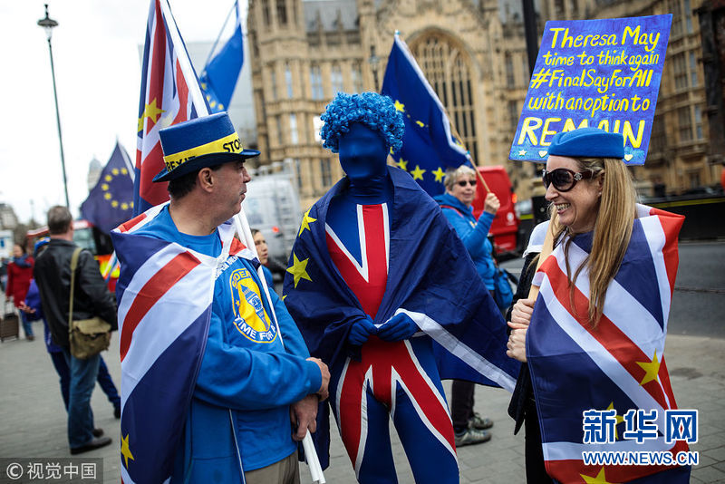 英联邦政府首脑会议首日 反脱欧民众议会大厦外举行抗议
