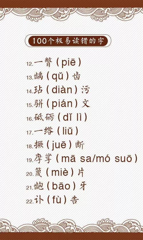 100个极易读错的字,试试看你能读对多少?