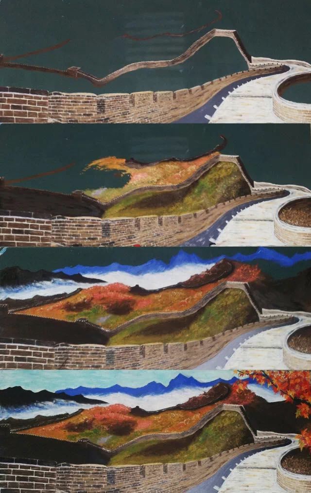 吴阿姨提供了绘制长城时记录的过程图