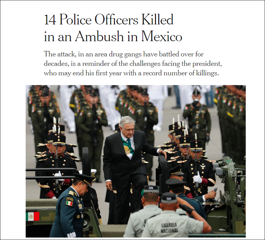  墨西哥总统洛佩斯呼吁“用拥抱”遏制犯罪，纽约时报报道截图