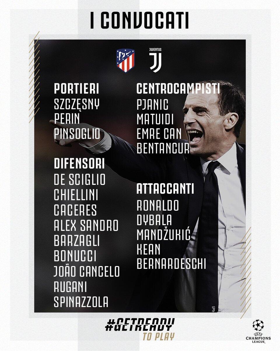 尤文欧冠客战马竞大名单:C罗领衔,赫迪拉缺战