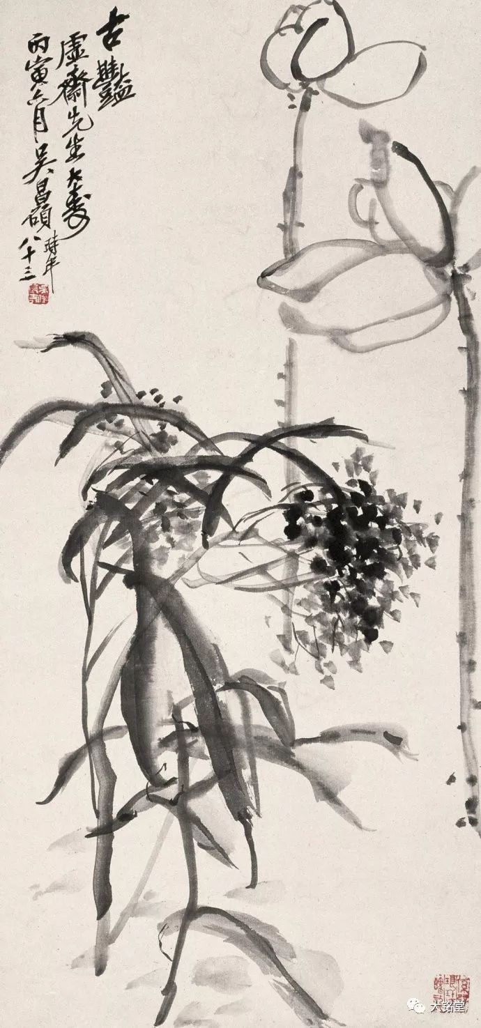 吴昌硕草篆书法画兰草尽显兰花洁净孤高性格