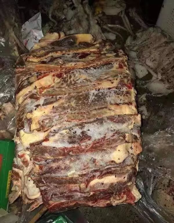 脏乱不堪的食堂操作间,发霉的馒头,腐烂的水果,长毛变质的冷冻肉,只看