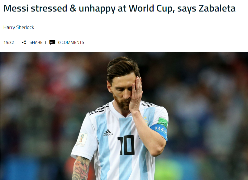 报道截图"我见过的最开心的梅西是在2012年的时候,他在对阵巴西的友谊