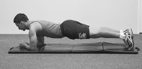 俯撑,双肘支撑身体重量,双肘位于双肩正下方,不能内收至胸部下方. 2.