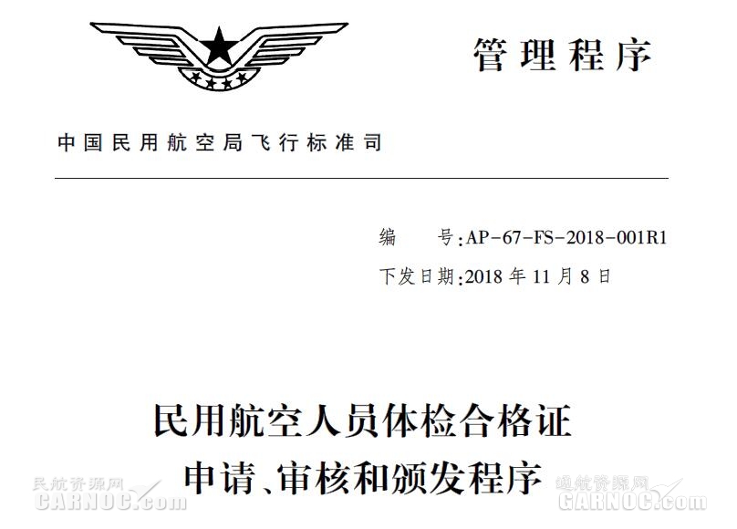 民航人员体检合格证申请审核和颁发程序公布