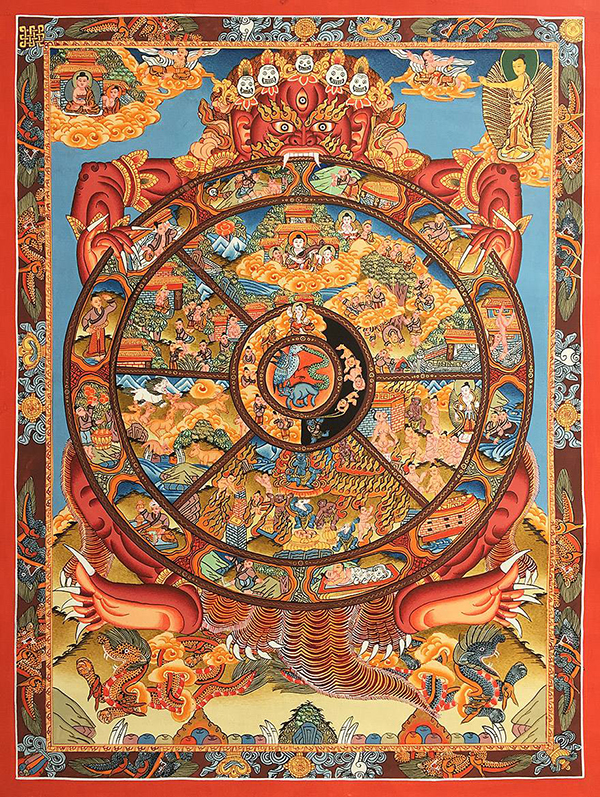 藏传佛教唐卡《六道轮回图》我认为轮回转世的思想正是在变形神话的