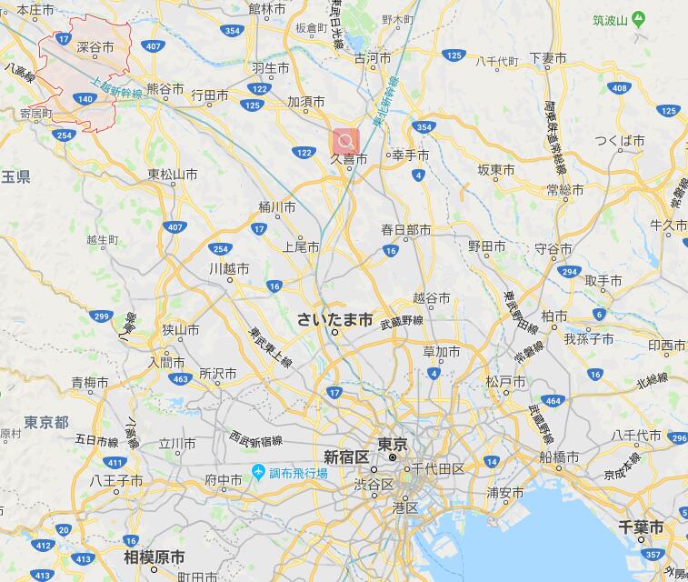 深谷市位于东京东北，葱产量日本第一（图片来源：谷歌地图）