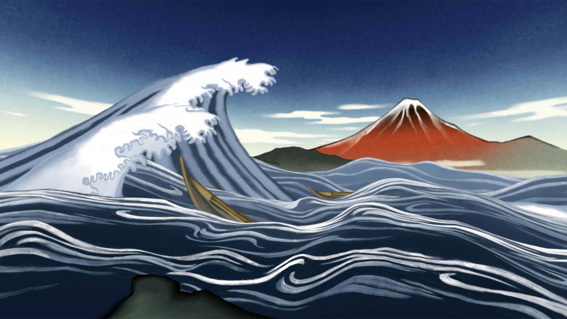 我们有时会想到说我觉得这里应该加一点水墨(浮世绘)的风格让场景更