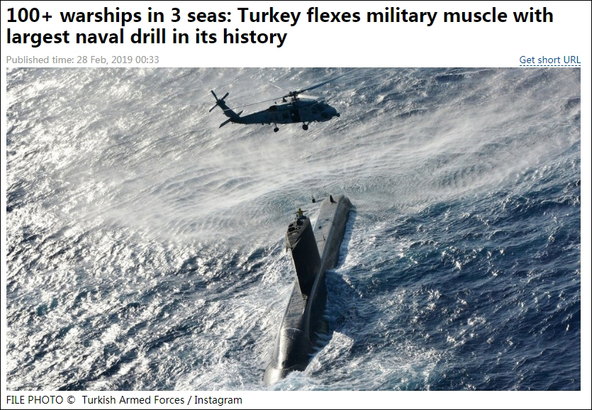 超100艘军舰在三处海域展开：土耳其史上最大规模海军演习“秀肌肉” 截图：“今日俄罗斯”