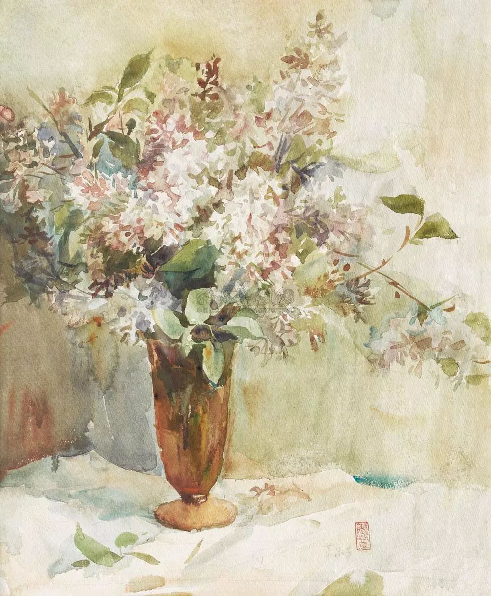 1960年代 风信子 纸本水彩成交价:rmb 46,000除了国画和油画外,萧淑芳