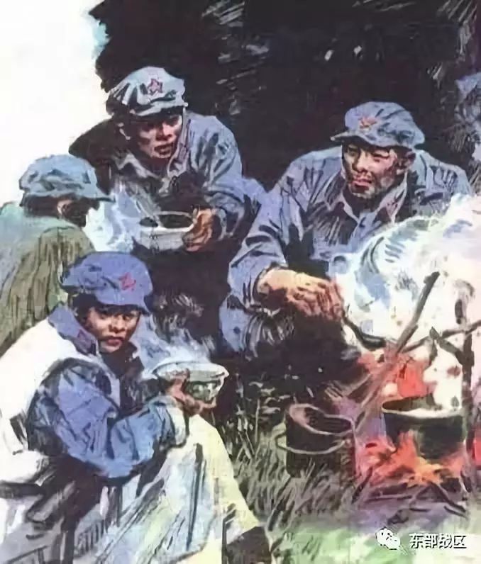 不曾忘炊事班长用缝衣针做成鱼钩钓鱼煮野菜汤给3个生病的小红军吃