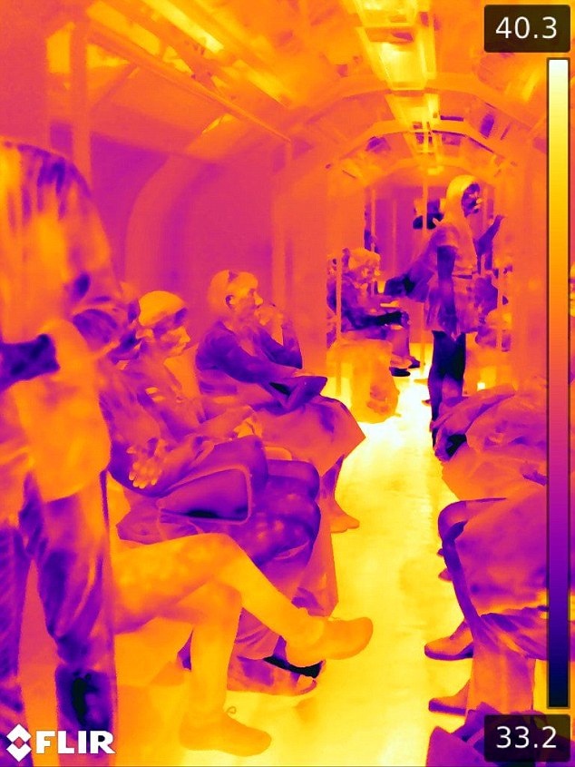 (伦敦地铁车厢内的热红外影像.