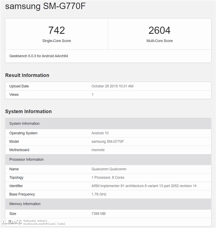 三星Galaxy S10 Lite疑似现身Geekbench 搭载后置三摄+4500mAh电池