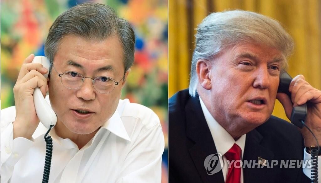  韩国总统文在寅与美国总统特朗普（图片：韩联社）
