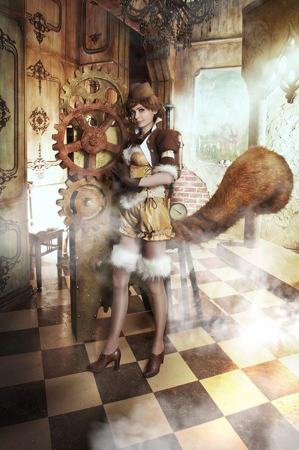 俄罗斯妹子cos松鼠女颜值逆天毛茸茸尾巴超可爱