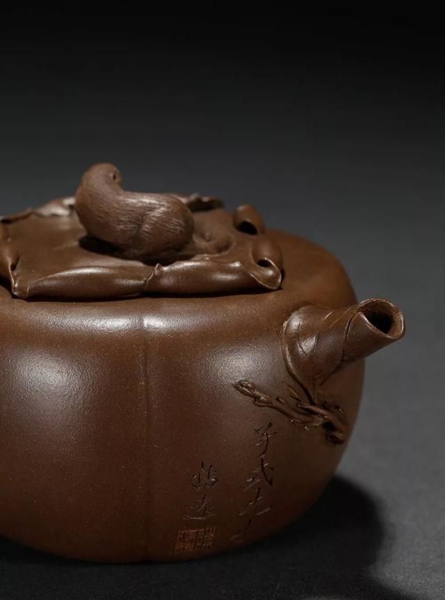 2019西泠秋拍陈鸣远传世砂器|鸣远松鼠柿子壶