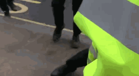  一名试图逃脱的抗议者被警察按倒在地