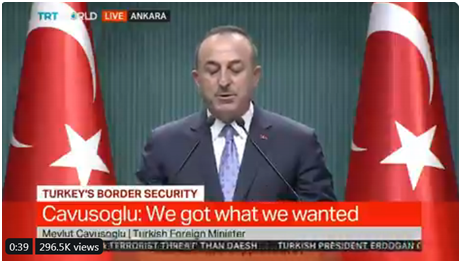 　　恰武什奥卢说暂停行动不是“停火”  图源：土耳其广播电视频道（TRT）