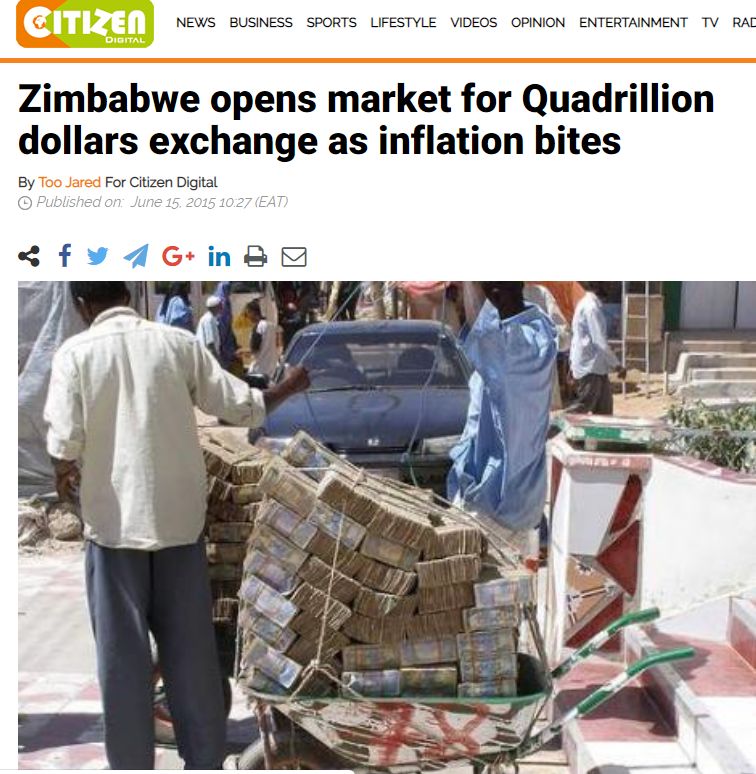 津巴布韦人推着一车钞票买菜